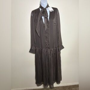 NNWT Zara Printed V Neck Midi Dress Brown Black Size XS